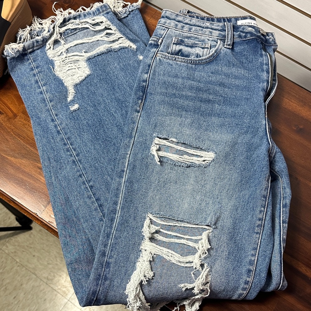 Flying Monkey Relaxed Distressed Blue Jeans